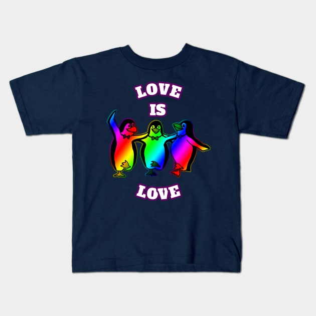 Love Is Love Rainbow Penguins Gay Lesbian Pride Gift Kids T-Shirt by klimentina